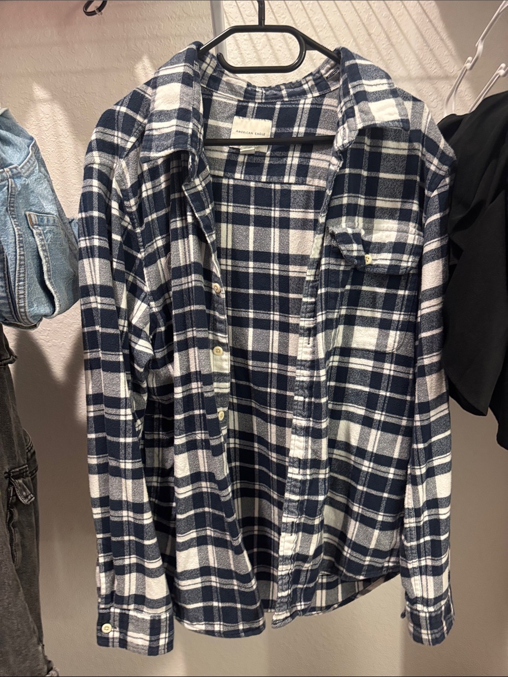 American Eagle Outfitters Navy & White Plaid Lightweight Shirt Jacket